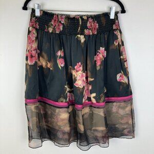 Gary Graham Floral Boho Black Silk Skirt Size 4 Knee Length